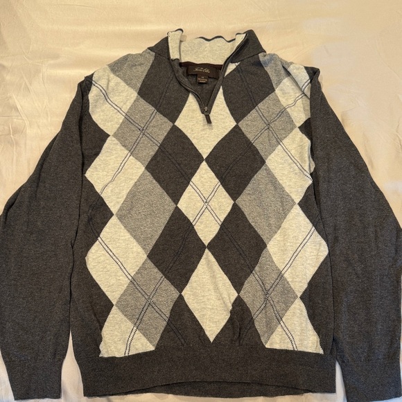 Tasso Elba Men's Zip Up Argyle Sweater - Dark Gray and Light Gray - Picture 1 of 2